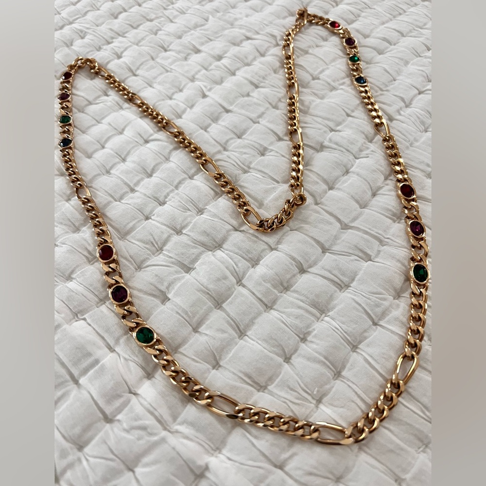 Vintage Station Chain Necklace w/Faceted Rich Colored Stones